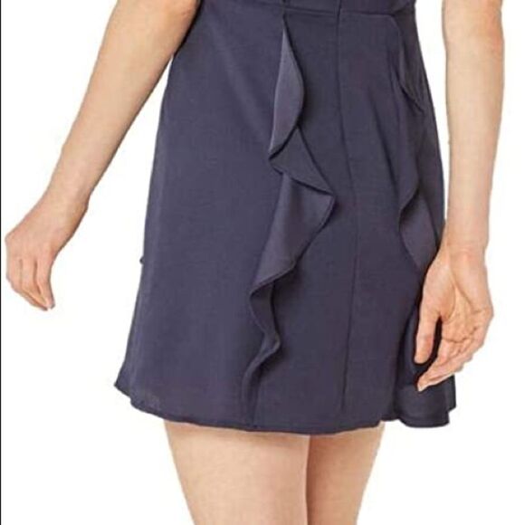 BCBGMAXAZRIA Eve Sleeveless V-Neck Mini Short Ruffle Dress Navy Blue 4 - Picture 3 of 5